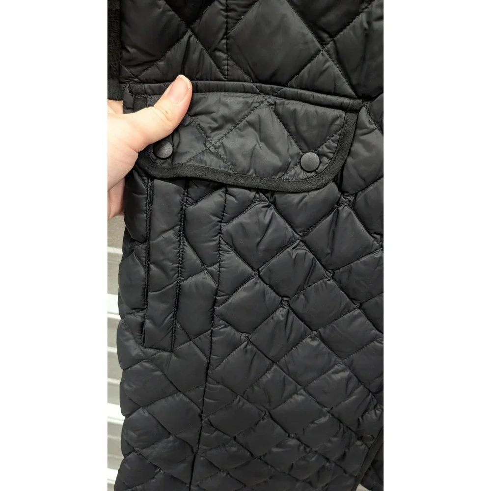 J. Jill Women's Black Quilted Down Puffer Coat Diamond Stitch Long Jacket- M